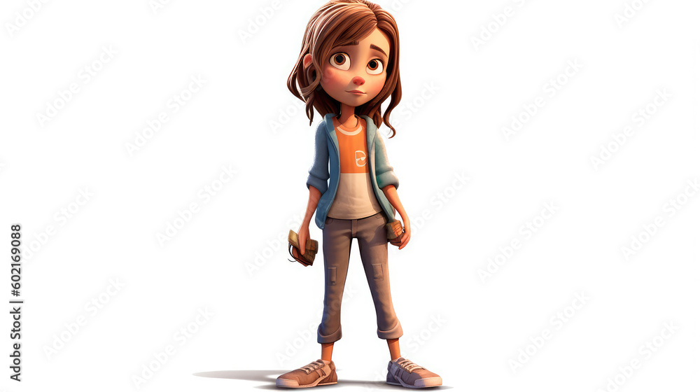 Stylized cartoon unique character of a girl in different poses, on a white background. Generative AI Stylized cartoon unique character of a girl in different poses, on a white background. Generative AI