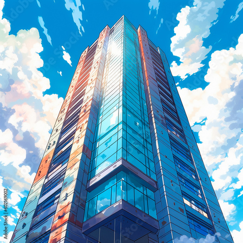 modern skyscraper in anime style. High quality illustration Generative AI