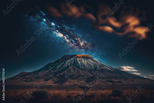Ascending to the Stars: Kilimanjaro under the Night Sky. generated by AI