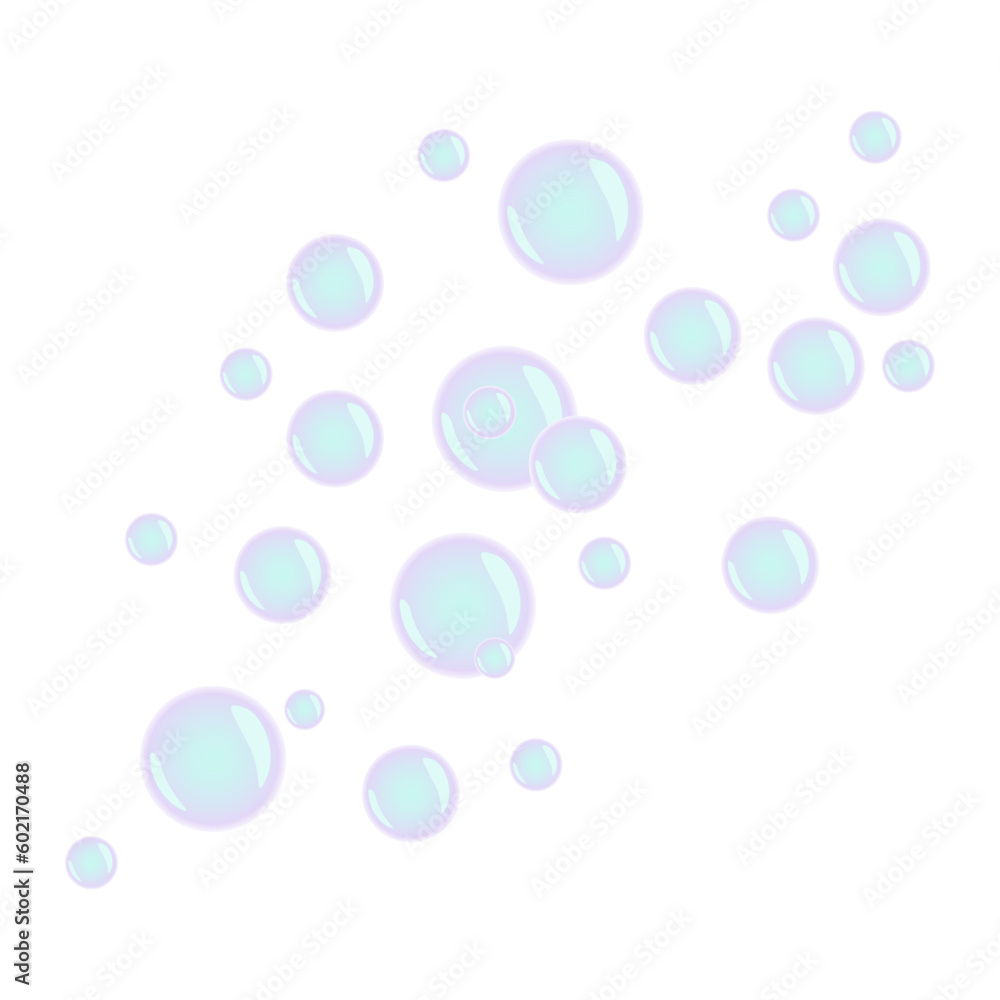 Group of soap bubbles in neon colors on a white background, vector