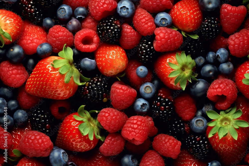 Bursting with Flavor: Close Up of Fresh Berries, Generative AI Bursting with Flavor: Close Up of Fresh Berries, Generative AI