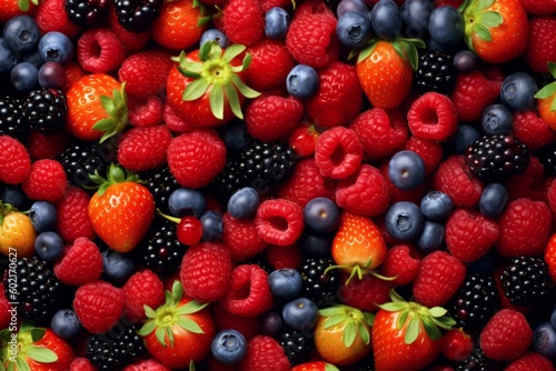 Bursting with Flavor: Close Up of Fresh Berries, Generative AI