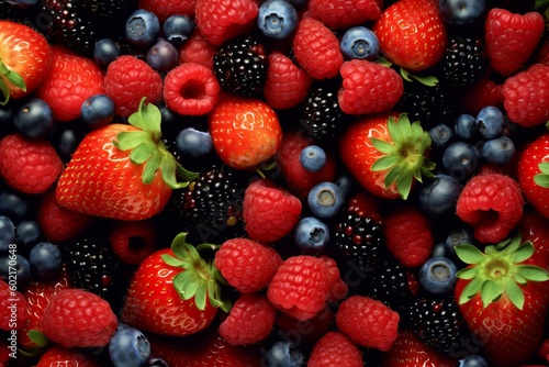 Bursting with Flavor: Close Up of Fresh Berries, Generative AI