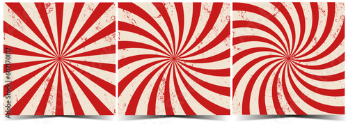 3 in 1. Grunge retro burst vector. Circus and carnival background in red and beige 