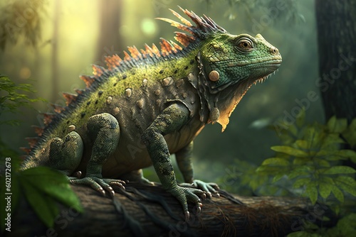 A colorful iguana in the jungle. Ai generated.