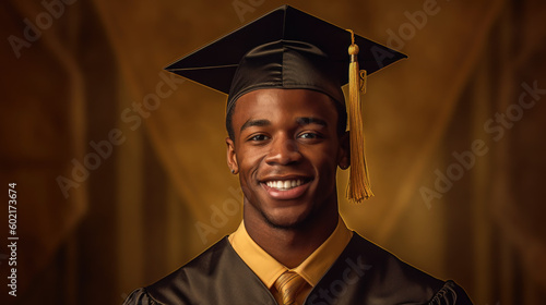 Portrait of black young man wearing a graduation cap. Study, education, graduate concept created with generative AI technology photo