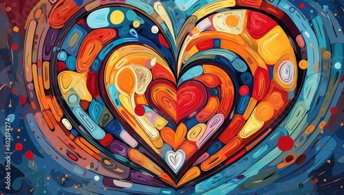 Abstract colorful heart on a dark background, valentine's day. Created with Generative AI tools
