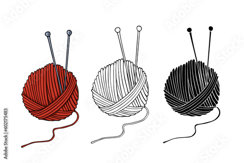 Knitting needles and  threads, vector illustration