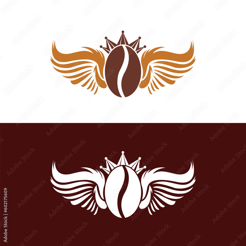 Fototapeta premium Crown Coffee Bean Wings Logo Design. Flying Coffee Logo Template.