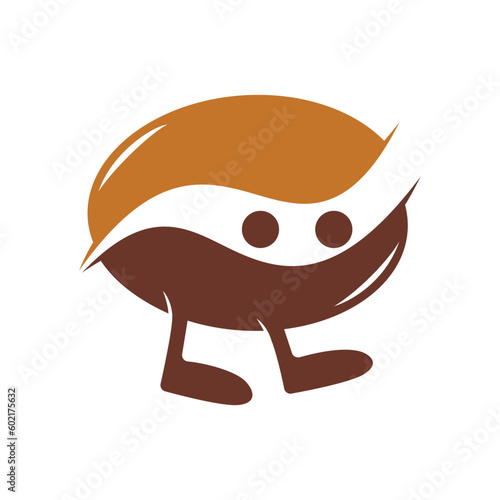 Bean Coffee Running Logo Design. Walking Coffee Logo Template.