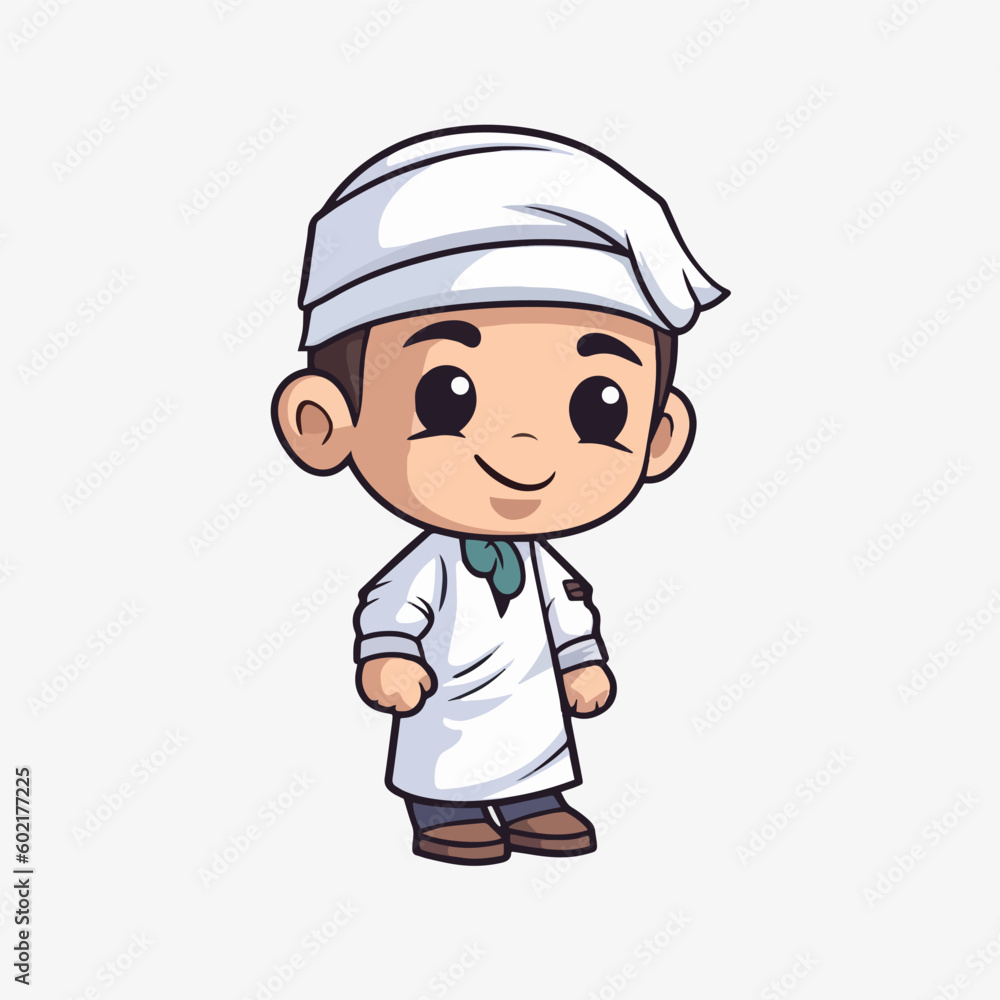 Cute cartoon vector of a Muslim man, for Eid al Adha, Ramadan, Eid al Fitr, in a flat style