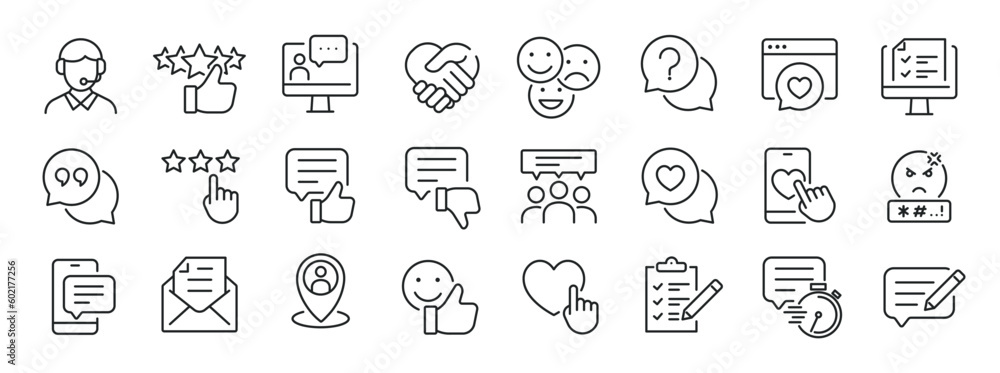 Feedback, testimonial, customer thin line icons. Editable stroke. For website marketing design, logo, app, template, ui, etc. Vector illustration. - obrazy, fototapety, plakaty 
