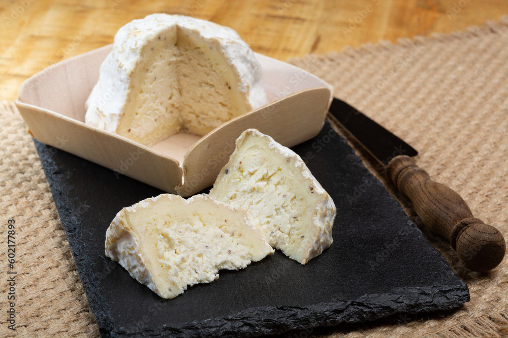Cheese collection, soft cow French cheese with mold Gaperon artisanal ...