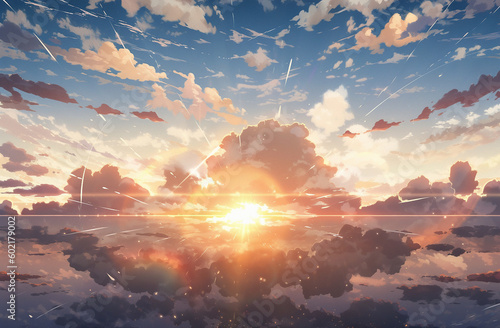 Beautiful sunset in anime style generative AI © AlexandraDaryl