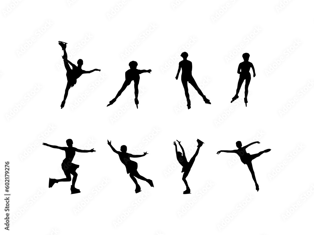 Figure skating silhouettes vector , Women figure skating SVG , Clipart , Graphic vector design . Collection skating silhouette - vector. Silhouette figure skating women. Vector illustration.
