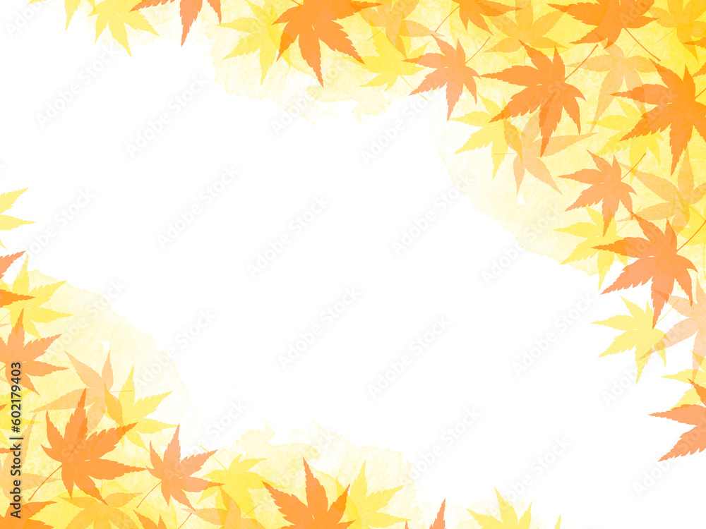 色づいた秋の紅葉の葉が綺麗なフレーム背景イラスト
