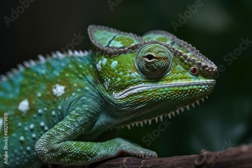 Beautiful green chameleon lizard family. A symbol of adaptation to change. AI generated  human enhanced