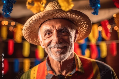 Preserving Traditions: Smiling Brazilian Grandfather and Grandson Unite at a Traditional June Festival,a vô com seu netinho curtindo festa junina com muita alegria, generative ai