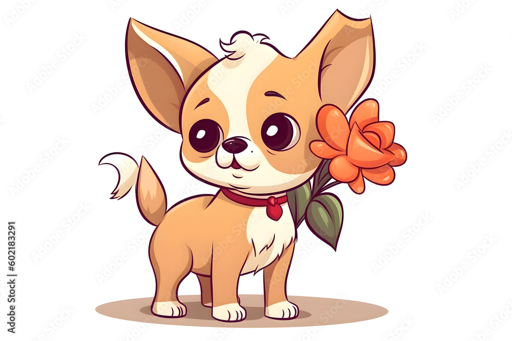 Cute dog with flower. Generative AI Illustration