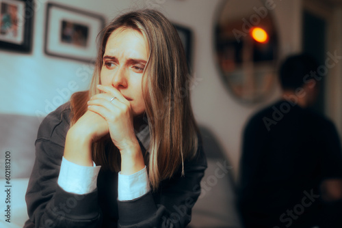 Tablou pe pânză Sad Woman Fighting with her Partner Thinking about Separation
