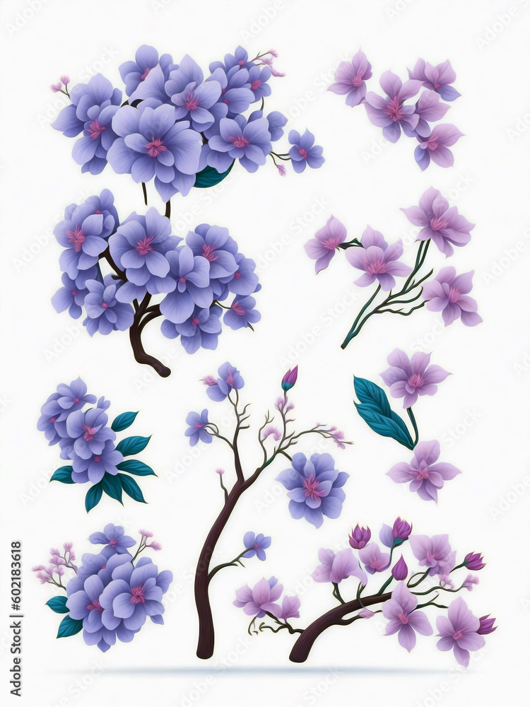 botanical colorful flower watercolor elements, generative ai.