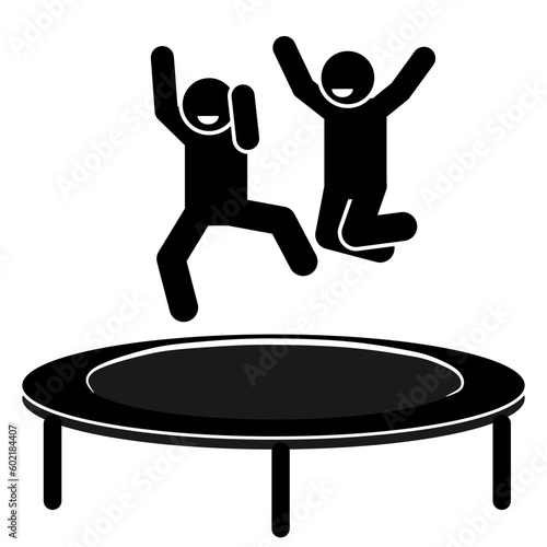 trampoline, stick, man, child, stickman, action, play, flying, having fun, playmates, doodle, figure, jump, illustration