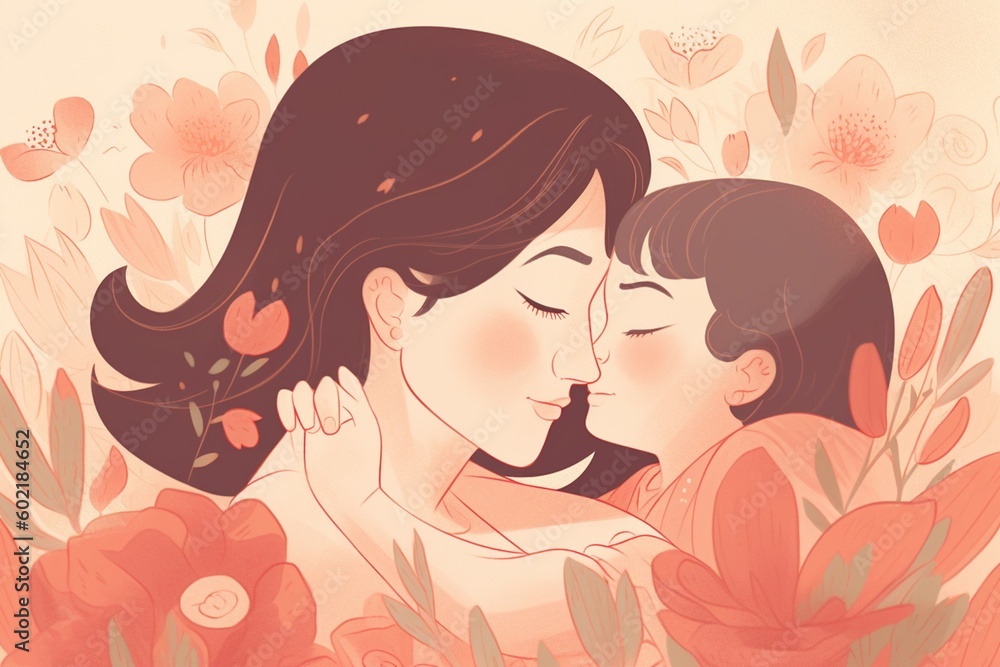 Heartwarming Mother's Day Illustration Design Created with Generative AI Heartwarming Mother's Day Illustration Design Created with Generative AI