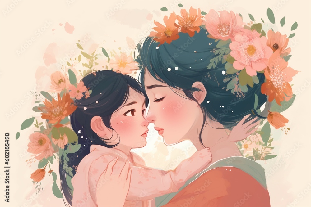 Heartwarming Mother's Day Illustration Design Created with Generative AI Heartwarming Mother's Day Illustration Design Created with Generative AI