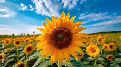 Blue sky and sunflowers photo