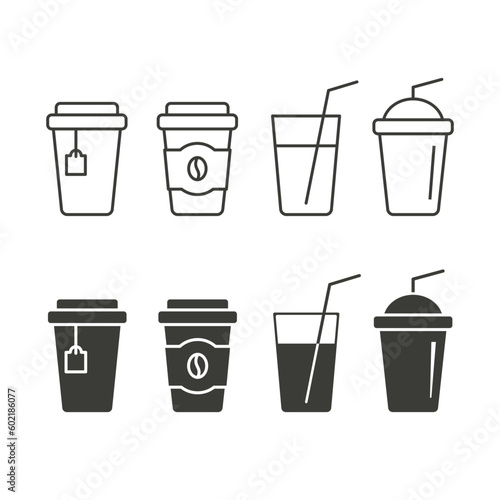 Drink Cup set icon, Coffee, tea and smoothie, juice Vector isolated illustration
