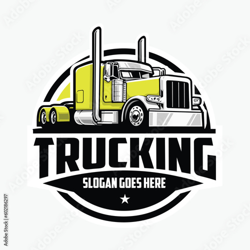 Semi truck big rig 18 wheeler circle emblem logo vector art illustration isolated