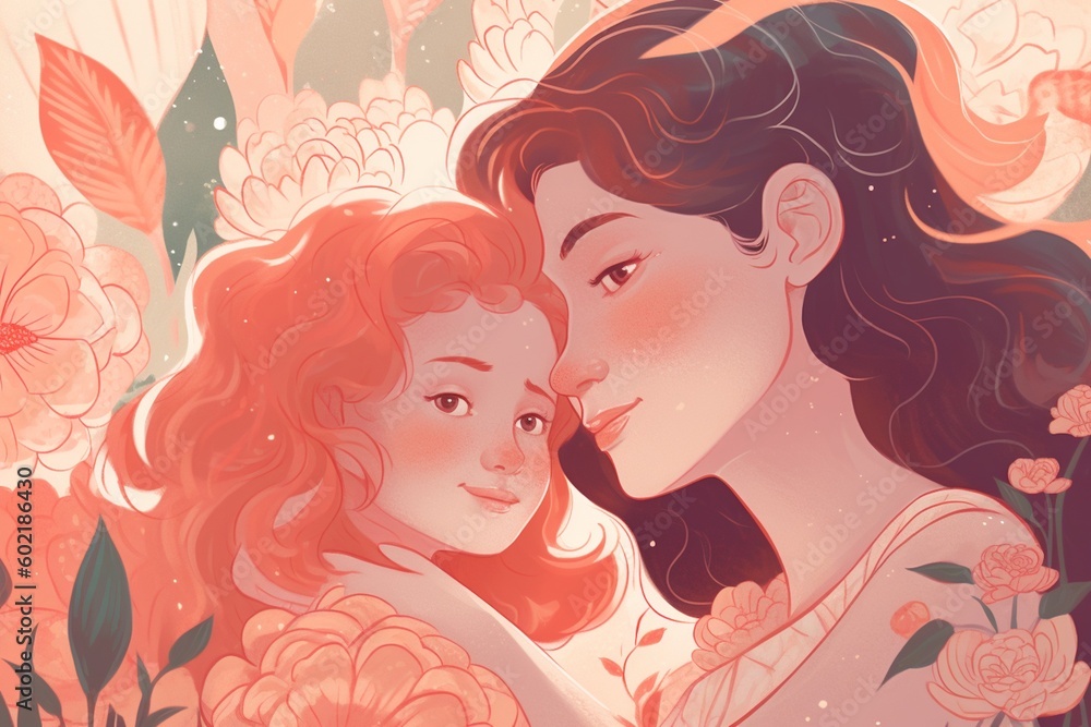 Heartwarming Mother's Day Illustration Design Created with Generative AI Heartwarming Mother's Day Illustration Design Created with Generative AI