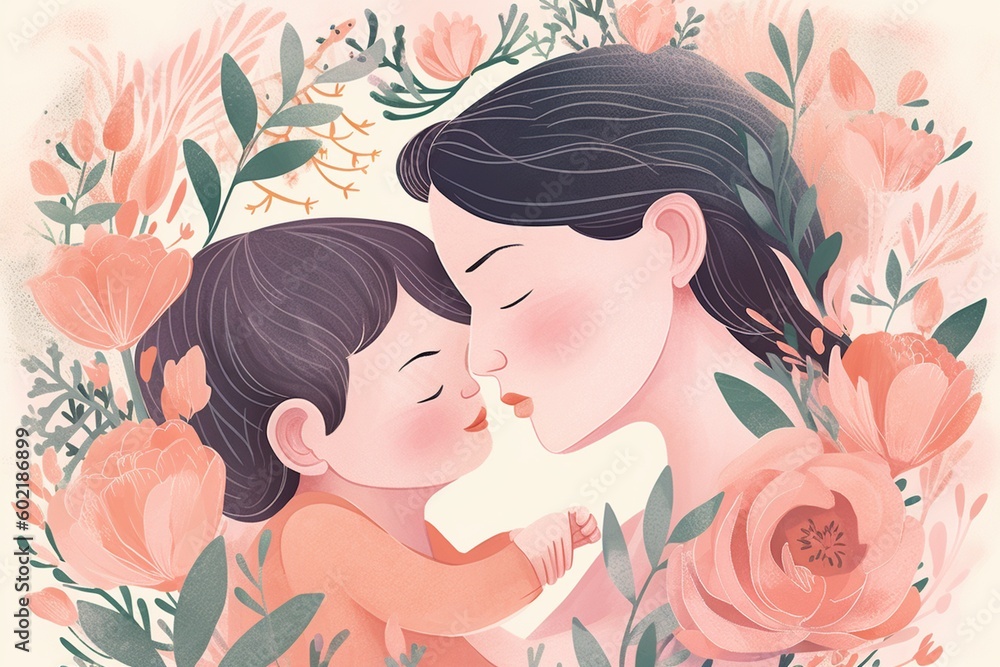 Heartwarming Mother's Day Illustration Design Created with Generative AI Heartwarming Mother's Day Illustration Design Created with Generative AI