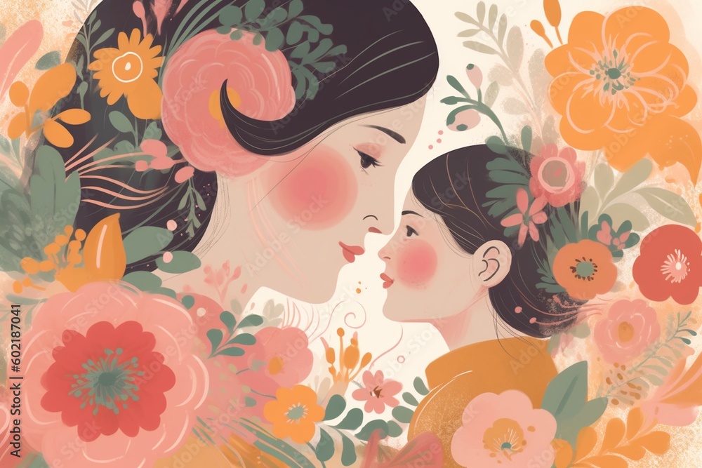 Heartwarming Mother's Day Illustration Design Created with Generative AI Heartwarming Mother's Day Illustration Design Created with Generative AI