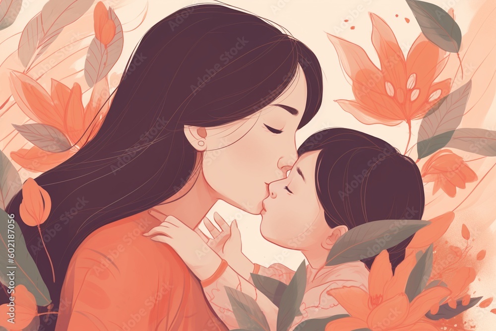 Heartwarming Mother's Day Illustration Design Created with Generative AI Heartwarming Mother's Day Illustration Design Created with Generative AI