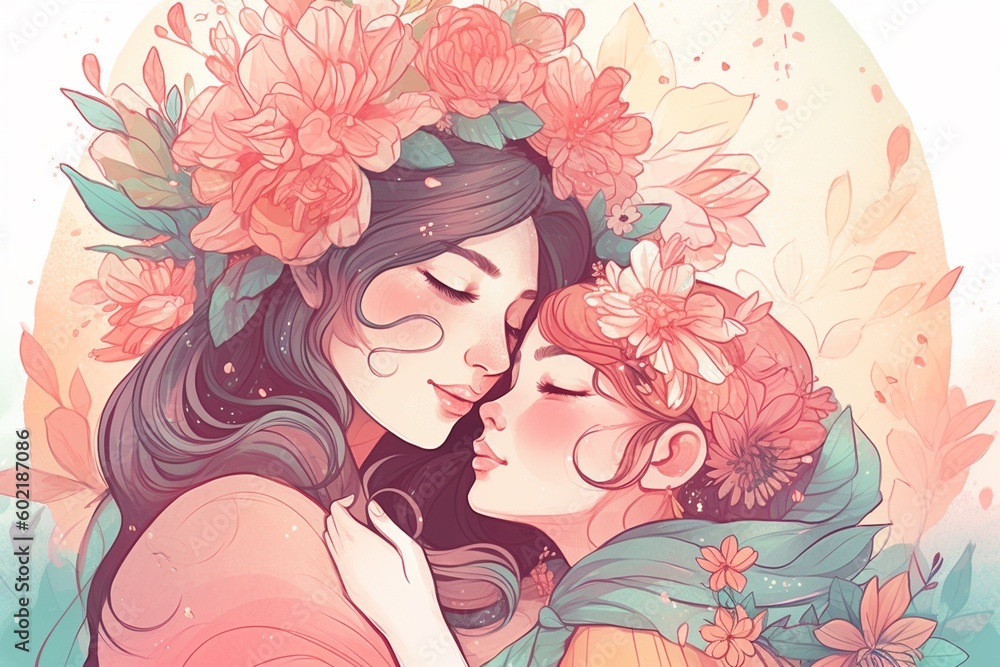 Heartwarming Mother's Day Illustration Design Created with Generative AI Heartwarming Mother's Day Illustration Design Created with Generative AI