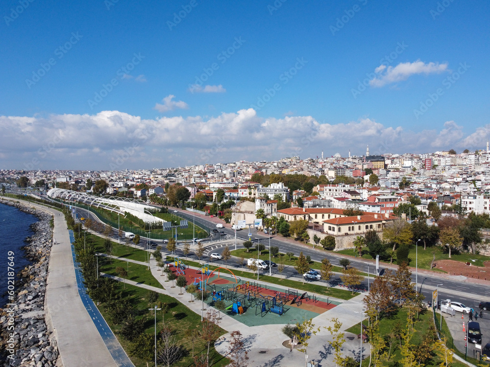 Fototapeta premium Istanbul, Turkey. Embankment along Bosphorus Strait at cloudy day.