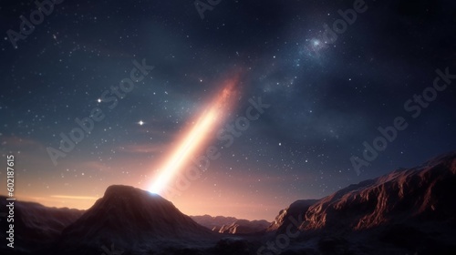 A close up shot of_a comet with a shooting star