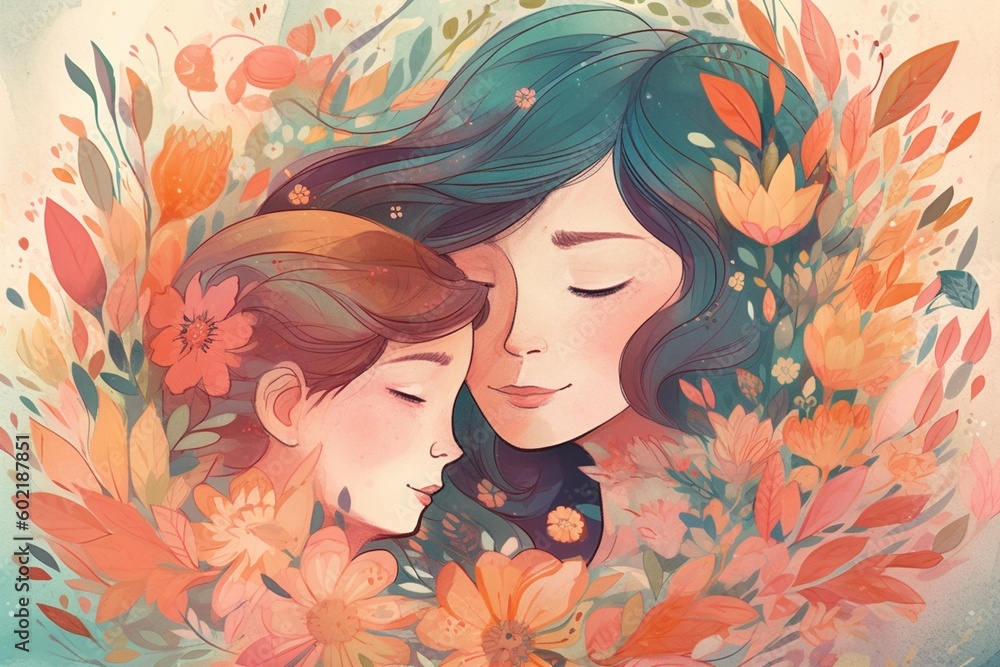 Heartwarming Mother's Day Illustration Design Created with Generative AI Heartwarming Mother's Day Illustration Design Created with Generative AI
