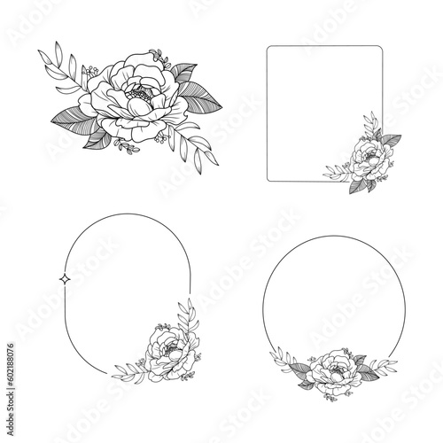 floral frame template weding illustration on white background