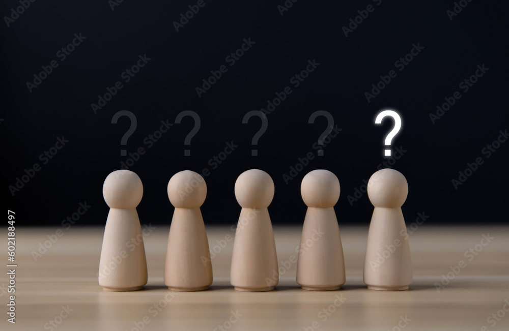 wooden block people show a question mark icon.
wooden block people show a question mark icon.