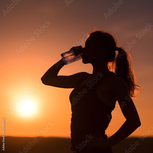 silhouette of a person drinking water generative ai