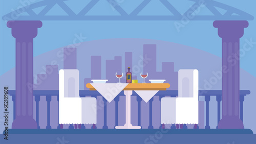 illustration of skyline Candle And Wine Party Banquet