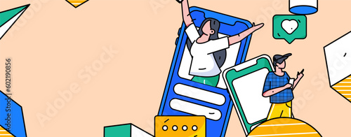 Virtual characters social communication concept business flat vector hand drawn illustration
