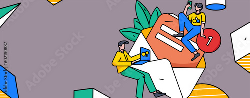 Virtual characters social communication concept business flat vector hand drawn illustration
