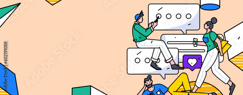 Virtual characters social communication concept business flat vector hand drawn illustration
