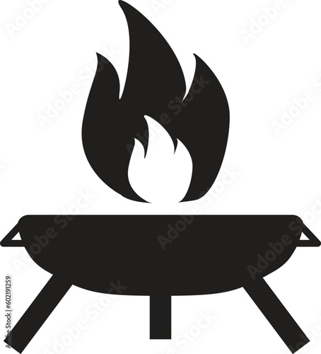 bonfire bowl icon. making campfire outdoors and traveling sign. Diwali festival symbol. flat style.