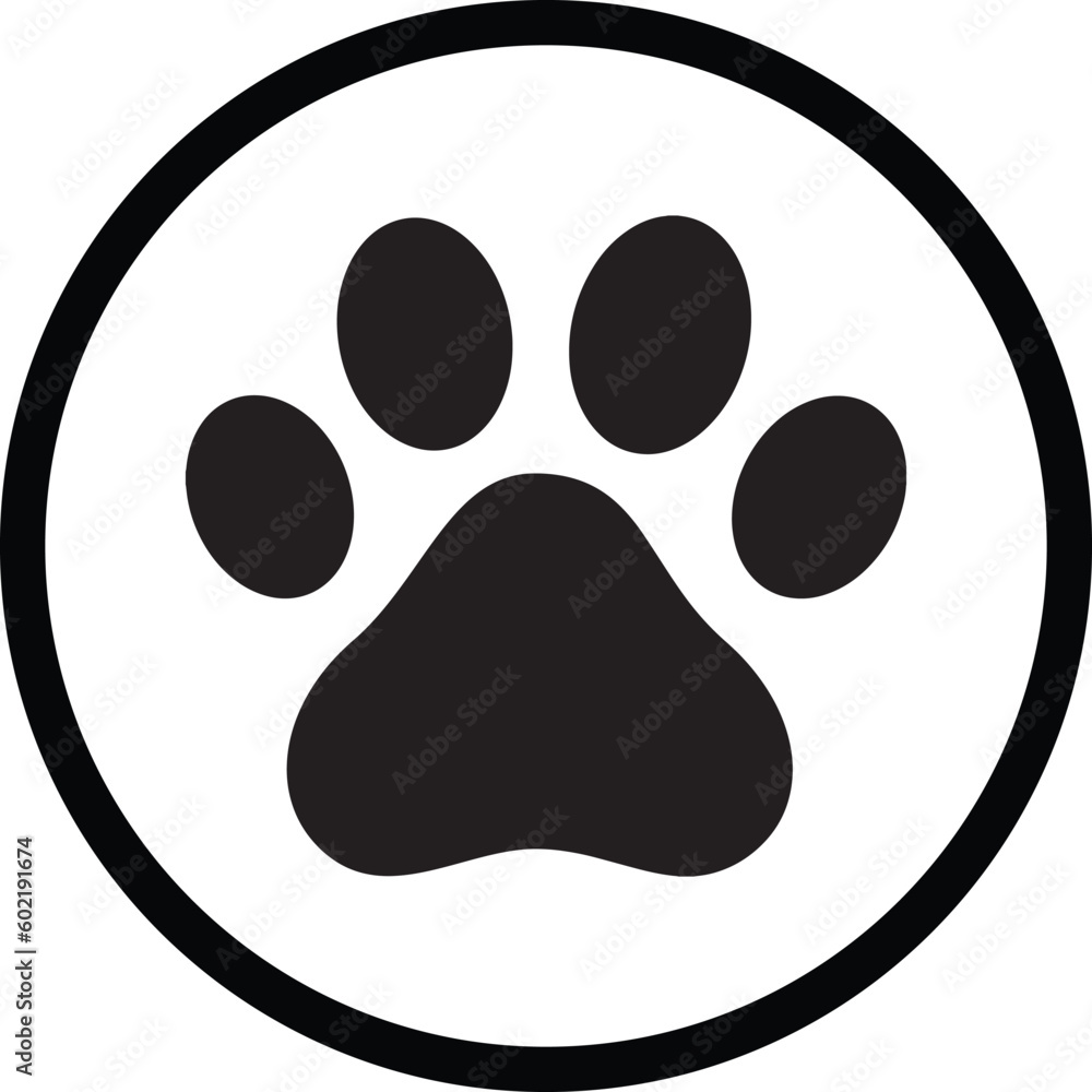 Paw print icon . Animal paw icon circle . Dog paw icon. Pets symbol . Vector illustration - obrazy, fototapety, plakaty 