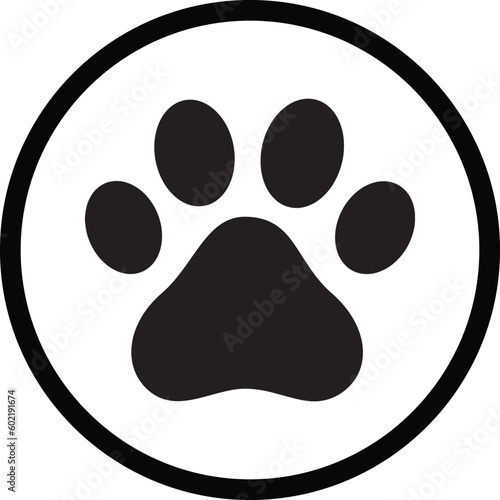 Paw print icon . Animal paw icon circle . Dog paw icon. Pets symbol . Vector illustration