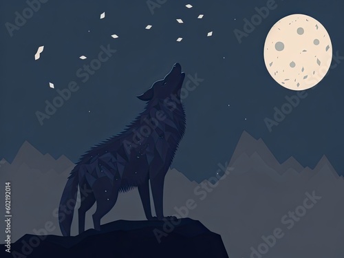 Black wolf howling at moon. Generative Ai © Vasiliy Koval